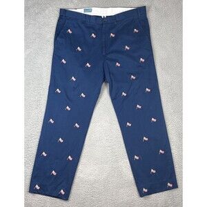 Castaway Nantucket Navy Pants Embroidered Flags 40/UF Fourth Of July USA Coastal